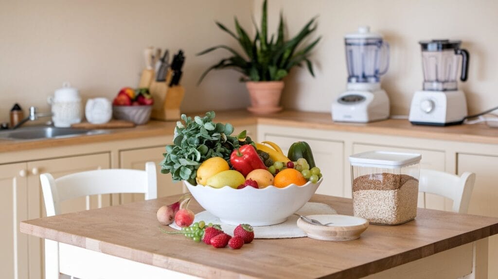 a feminine kitchen setting with a wooden Pg7 RQpGQ5WDHeEJmzb7 g 5qN8hXmATfW0fbYZro3dLg