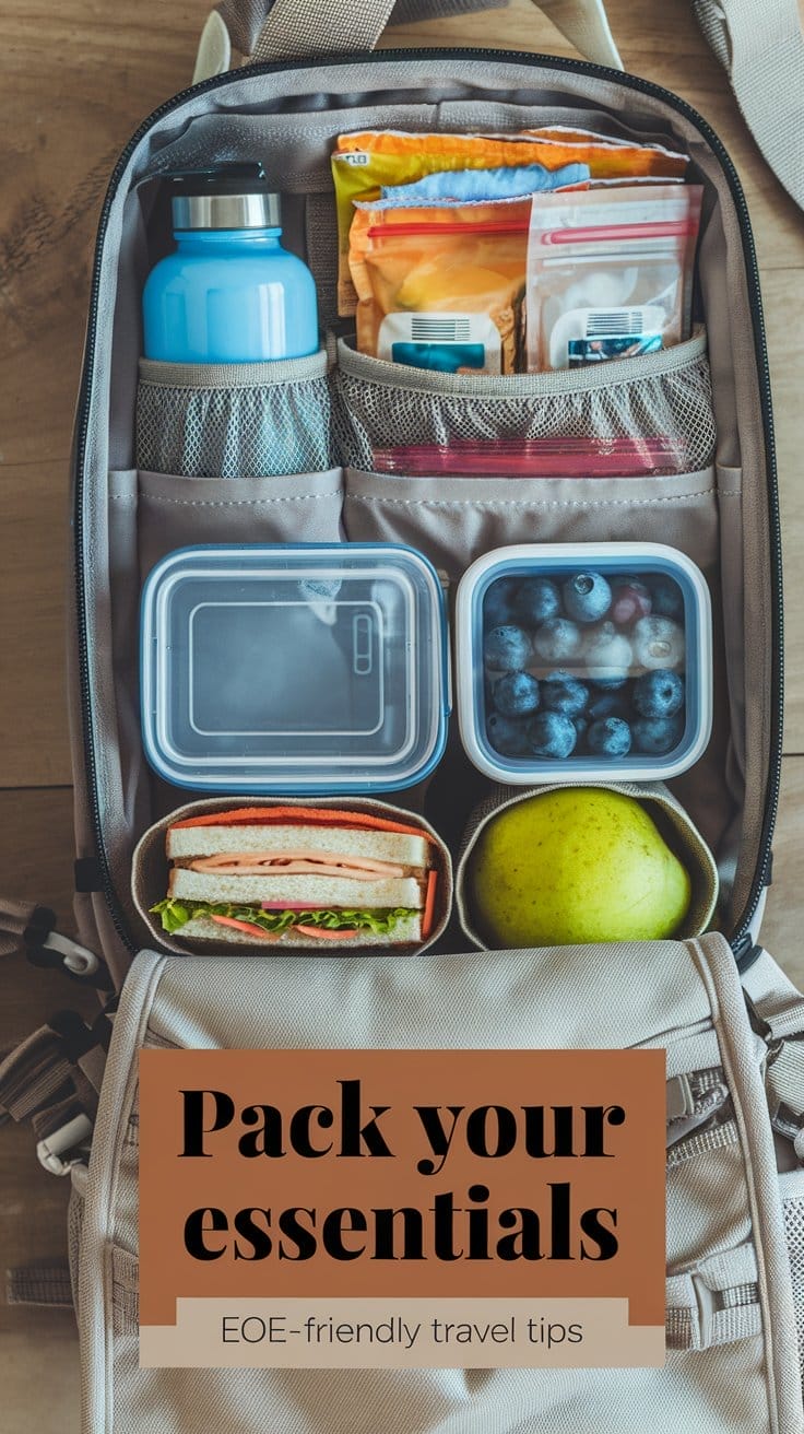 backpack with food items