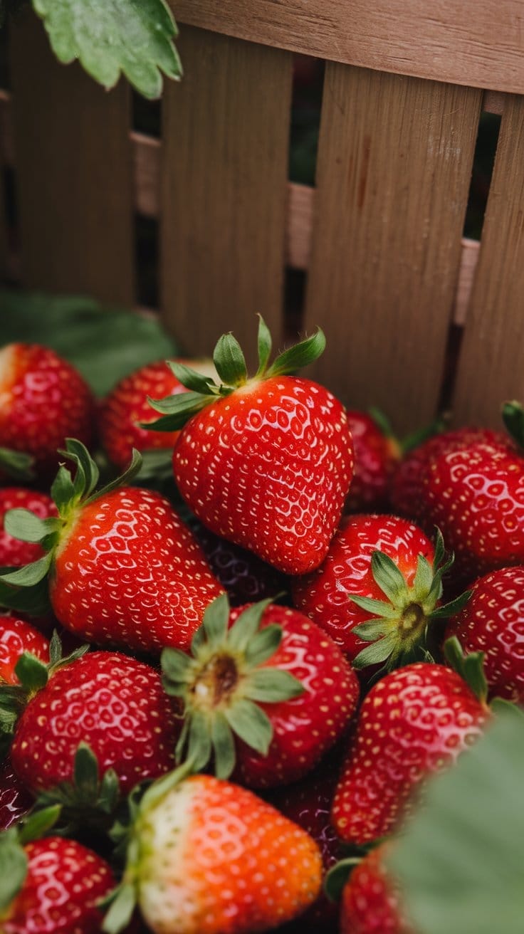 close up of strawberries picked fresh from the garden